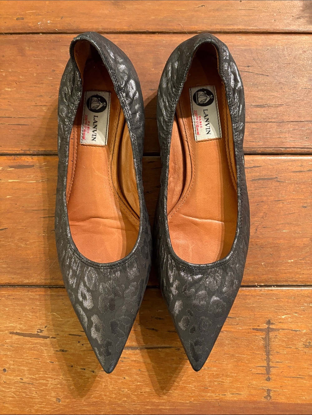 Lanvin Metallic Leopard-print Pointy Toe Ballerina Flats